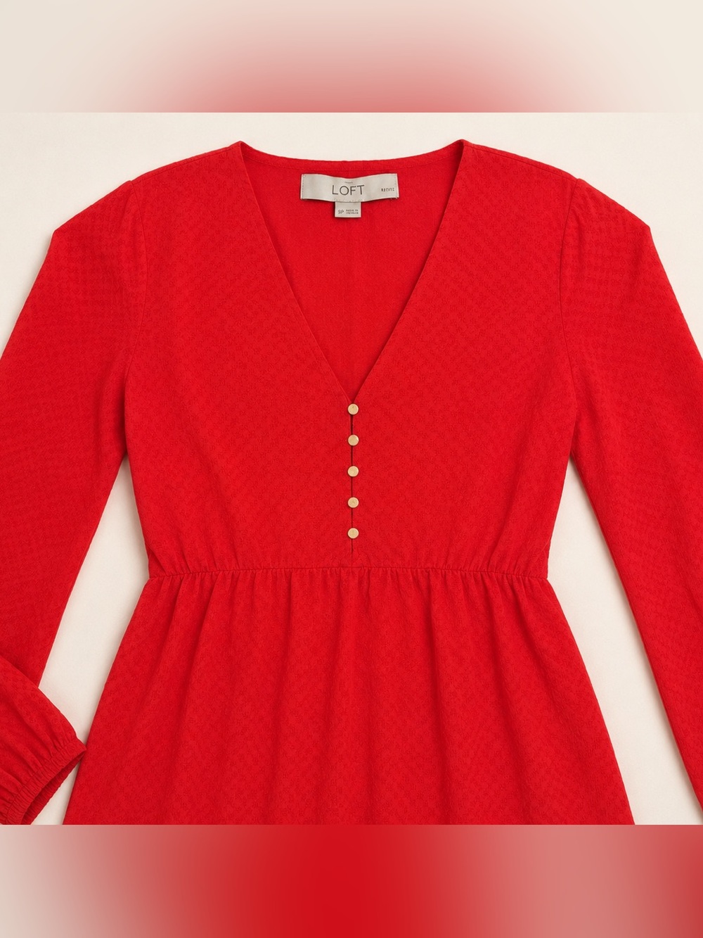 LOFT Petites Red Long Sleeve Button Front Dress Size SP